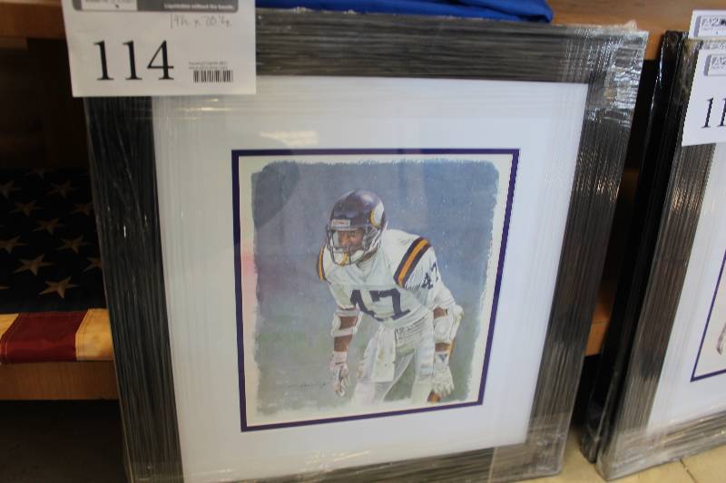lot 114 image: #17 Minnesota Vikings Player by M. Corning Signed Framed Matted Print