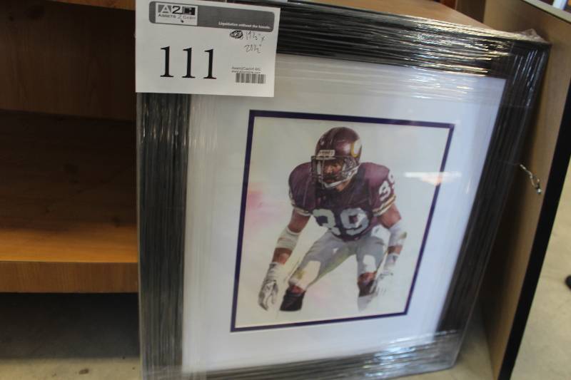 lot 111 image: #39 Minnesota Vikings Player by M. Corning Signed Framed Matted Print
