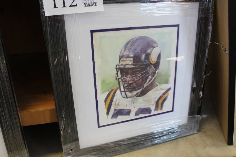 lot 112 image: #58 Minnesota Vikings Player by M. Corning Signed Framed Matted Print