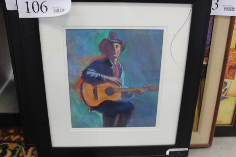 lot 106 image: Country Guitar Player by John Keely Signed Framed Matted Original Art