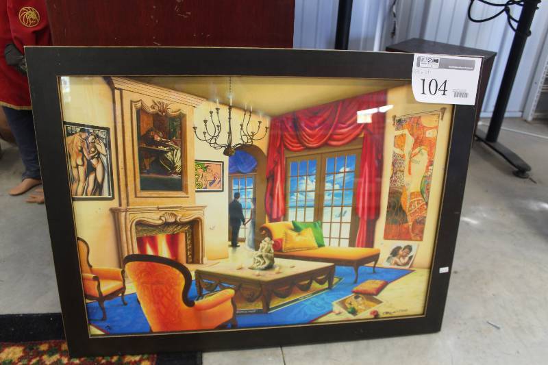 lot 104 image: Grand Living Room by Orlando #6099 Signed Numbered Framed Matted Print