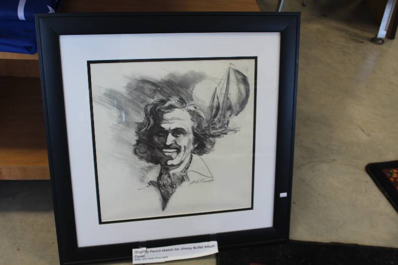 lot 261 image: Jimmy Buffet Album Cover by John Keely Signed Framed Matted Original Art