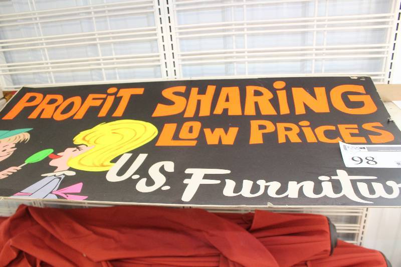 lot 98 image: U.S. Furniture Profit Sharing Low Prices Wall Art