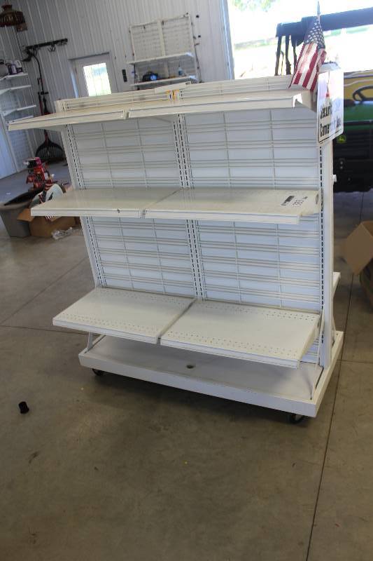 lot 333 image: 2-Side 6-Shelf Commercial Rolling Metal Display Case