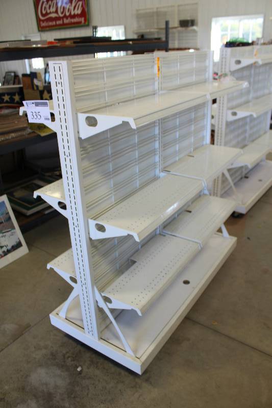 lot 335 image: 2-Side 6-Shelf Commercial Rolling Metal Display Case