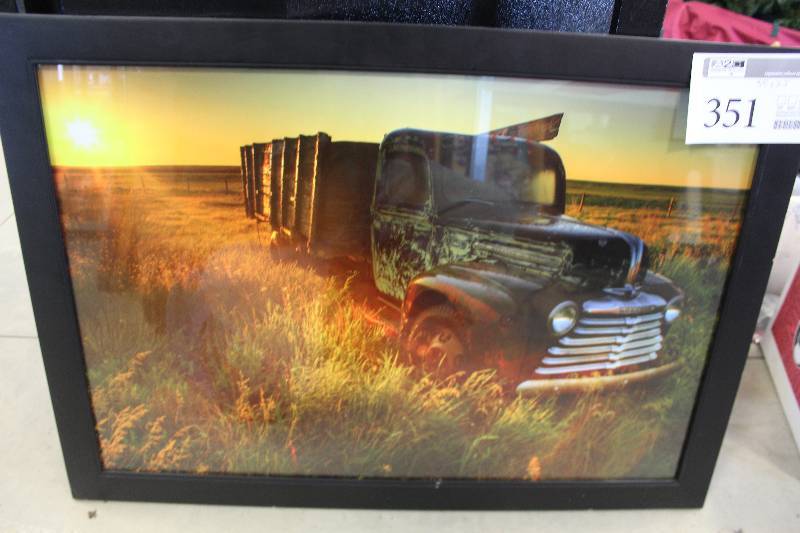 lot 351 image: Farm Truck Sunset Framed Wall Art