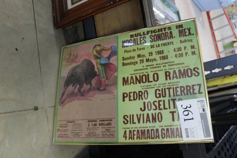 lot 361 image: Bullfights In Nogales Mexico Framed Poster