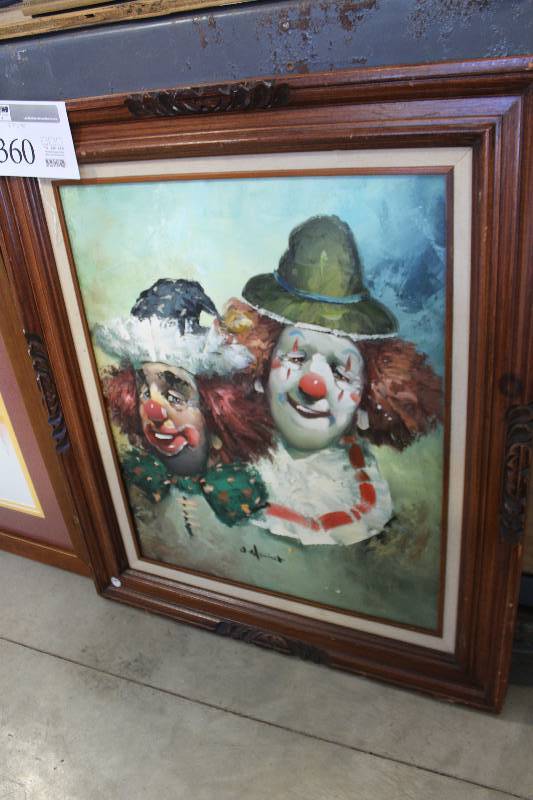 lot 360 image: Clowns by Moninet Signed Framed Wall Art