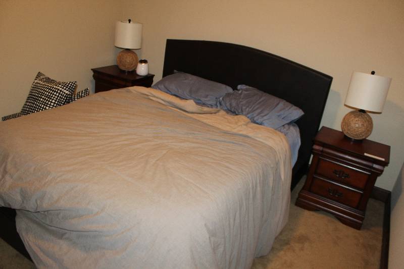 lot 5A image: Wood Queen Bed Frame w 2-Side Tables