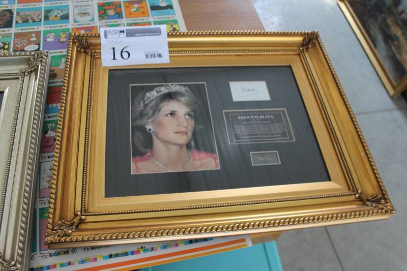 lot 16 image: Princess Diana 1961-1997 Commemorative Framed Matted Glass-face Wall Art w Strands of Hair