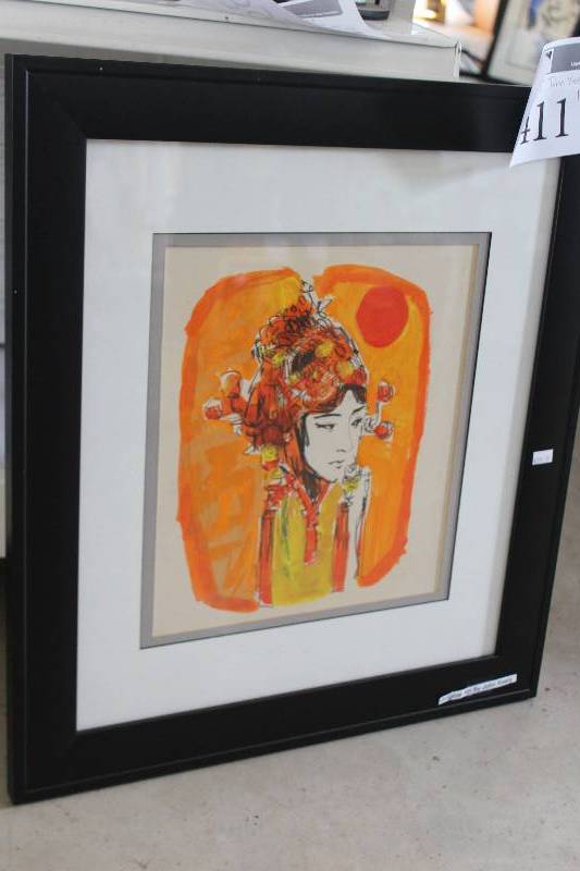 lot 411 image: Chinese Woman Acyrlic Painting by John Keely Signed Framed Matted Original Art