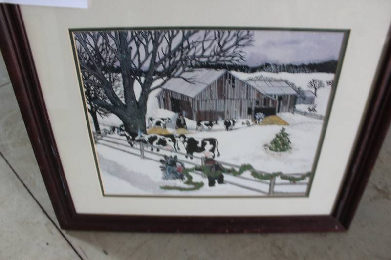 lot 408 image: Dairy Farm by Summers Signed Framed Matted Painting