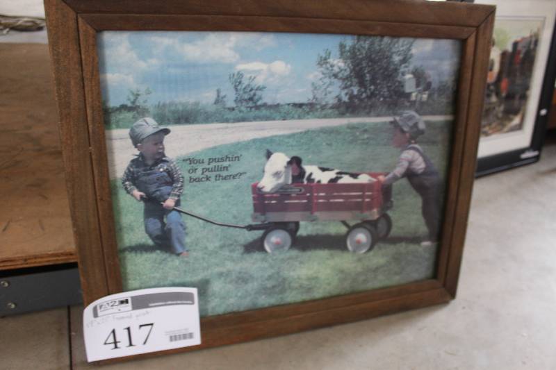 lot 417 image: Kids Pulling Cow Framed Print