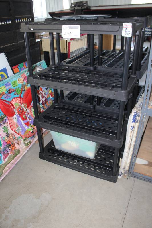 lot 456 image: Lot of (3) Plastic 4-Shelf Storage Racks