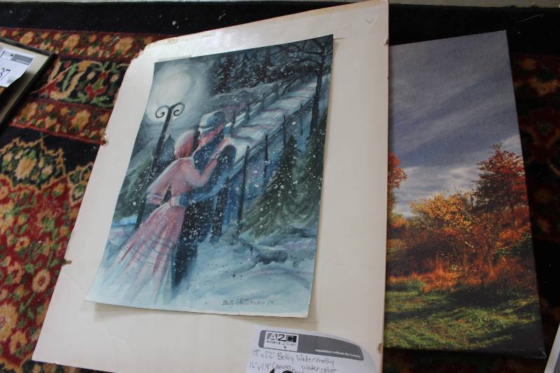 lot 436 image: Lot of (2) Wall Art Includes Betty Watermoley 1989 Watercolor, Fall Leaves Canvas Print