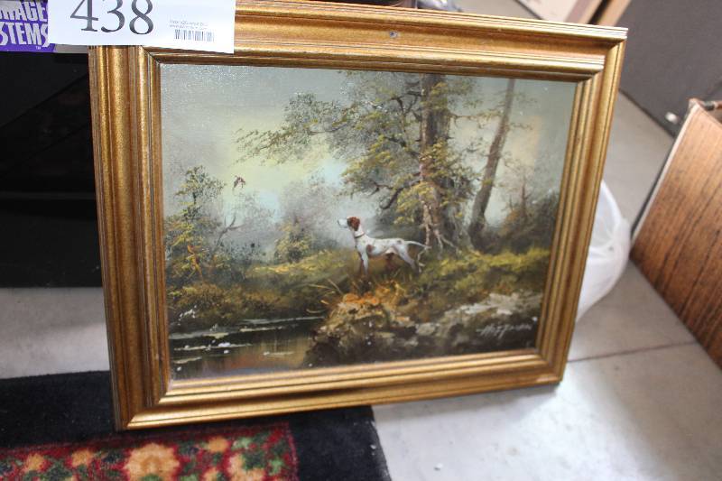 lot 438 image: Hunting Dog by Hoffman Oil On Canvas Wall Art
