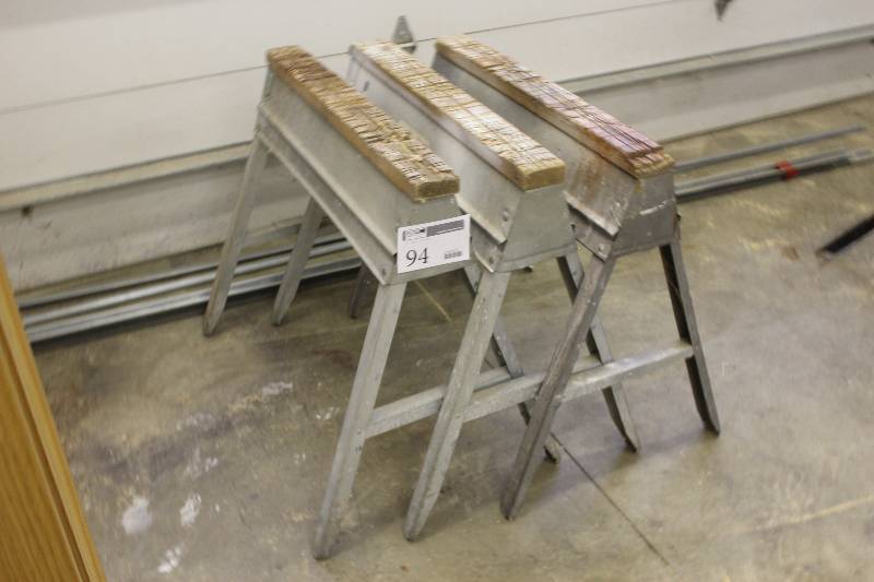 lot 94 image: Lot of (3) Folding Metal Sawhorses