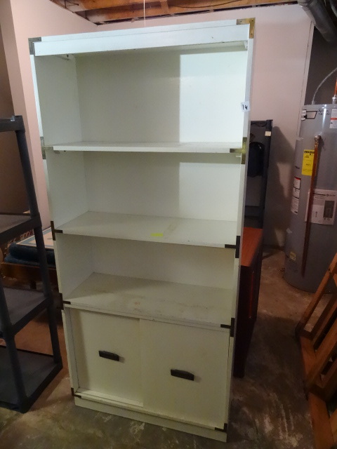 White laminate bookcase  cabinet. ...