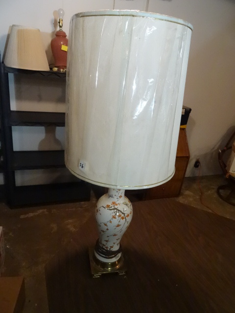 Ceramic lamp with brass base. Asian...
