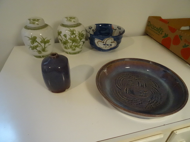 Misc asian jars. Bowl. Pottery vase...