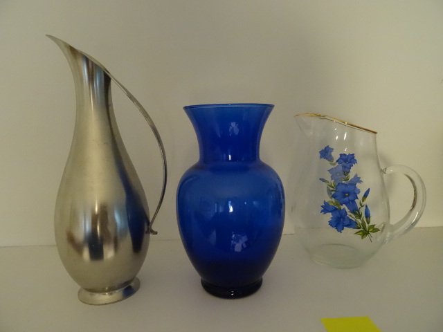 Misc. 1 glass pitcher painted. 1 pe...