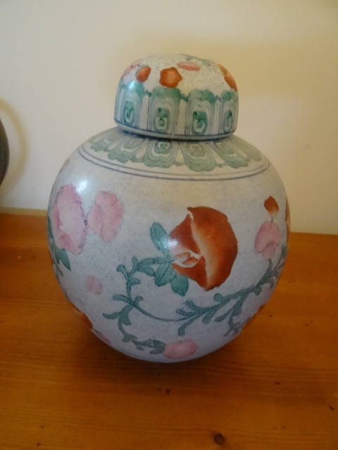 Chinese vase with top. Ceramic....
