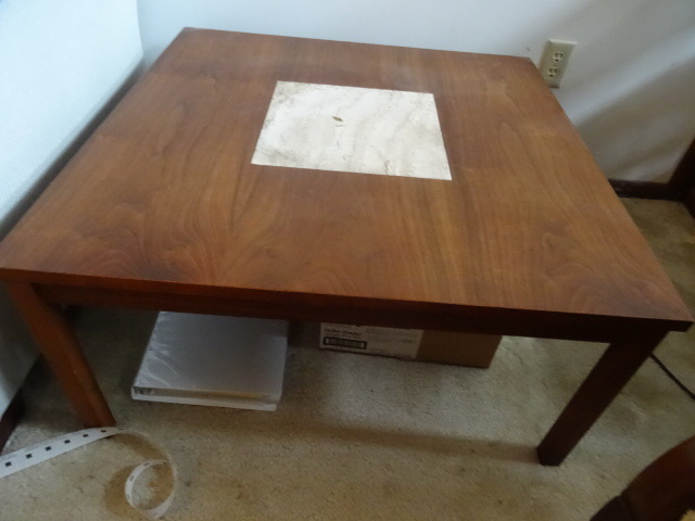 Teak end table with tile insert. 32...