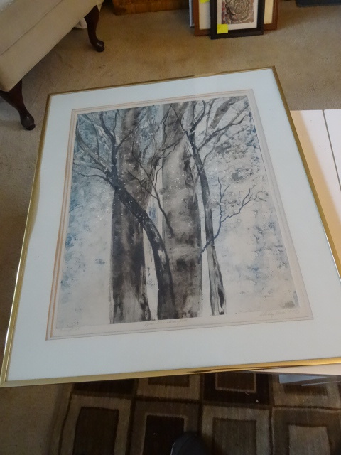 Framed art. Water color mon print. ...