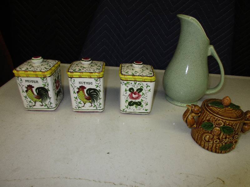 3 piece rooster canister set. Brush...