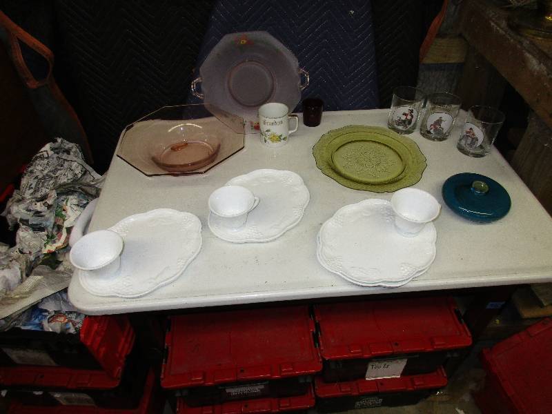 Misc vintage dishes including milk ...