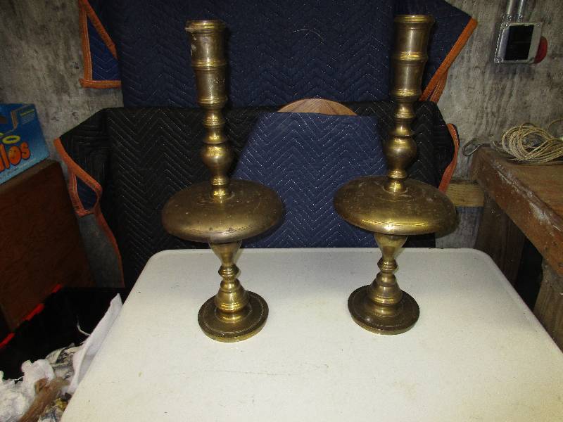 Pair of brass candle holders. 26 h...
