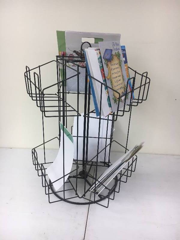 lot 20 image: Tabletop Swivel Card Rack w Contents