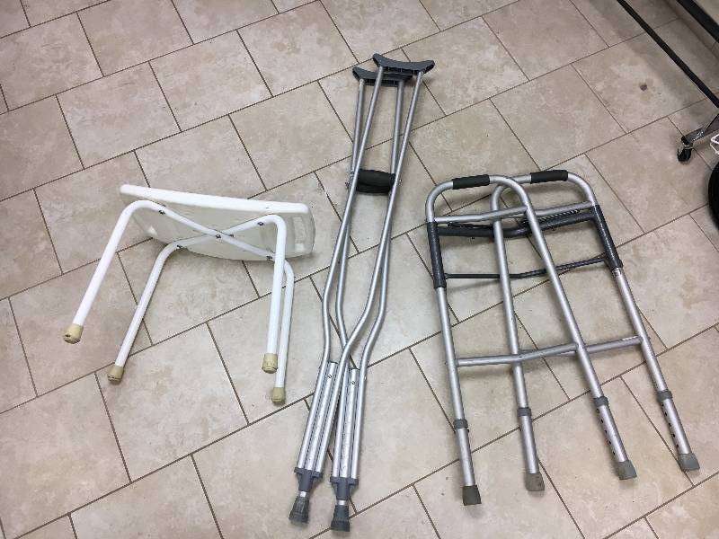 lot 93 image: Crutches, Walker and Handicap Seat