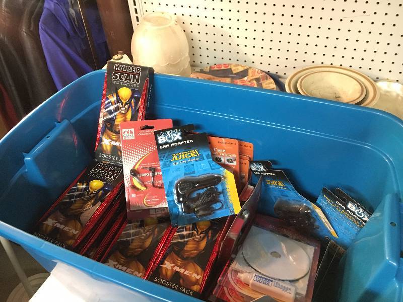 lot 316 image: Tote of Car Chargers, Earbuds, Xmen Game System