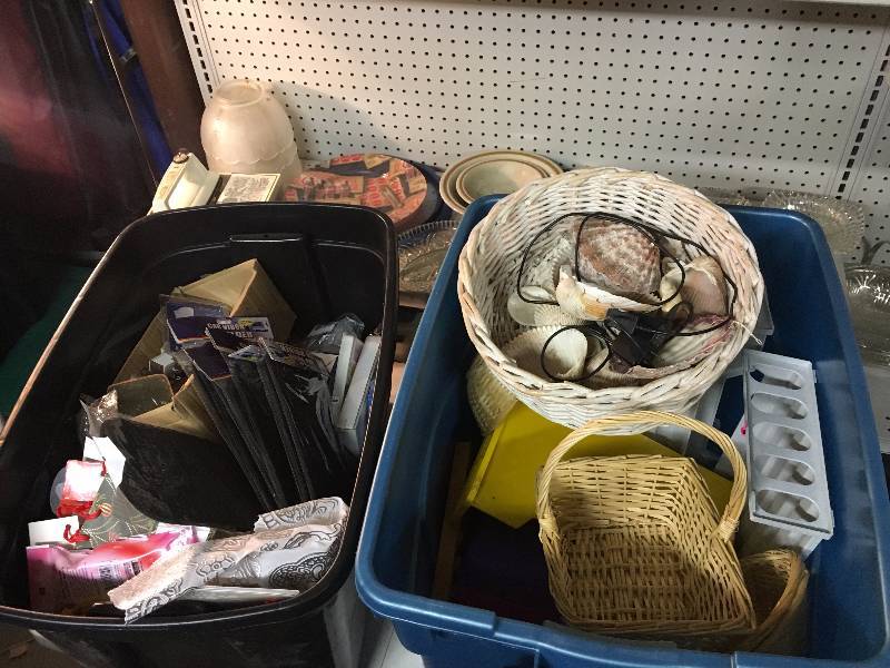 lot 337 image: 2 Totes of Craft Supplies, Seashells, Etc.