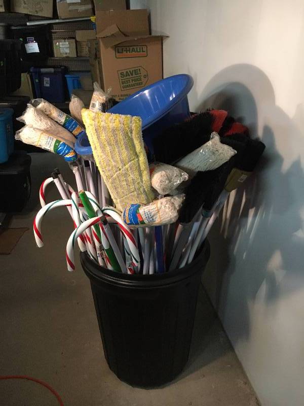 lot 348 image: Lot of Christmas Items, Brooms, Mops, Etc.
