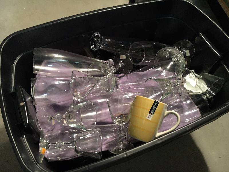 lot 228 image: Tote of Glassware