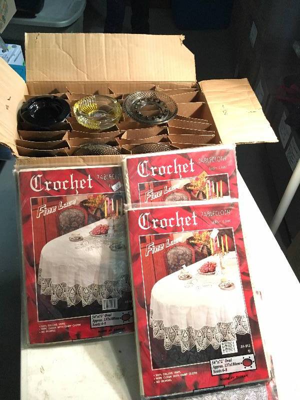 lot 245 image: Ashtrays, Crochet Tablecloth, Etc