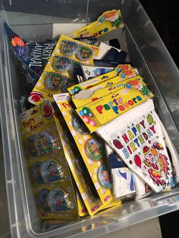 lot 249 image: Tote of Party Supplies