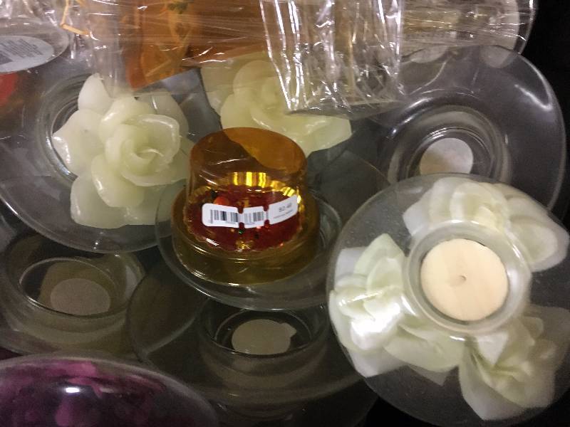 lot 291 image: Tote of Candles and Small Vases