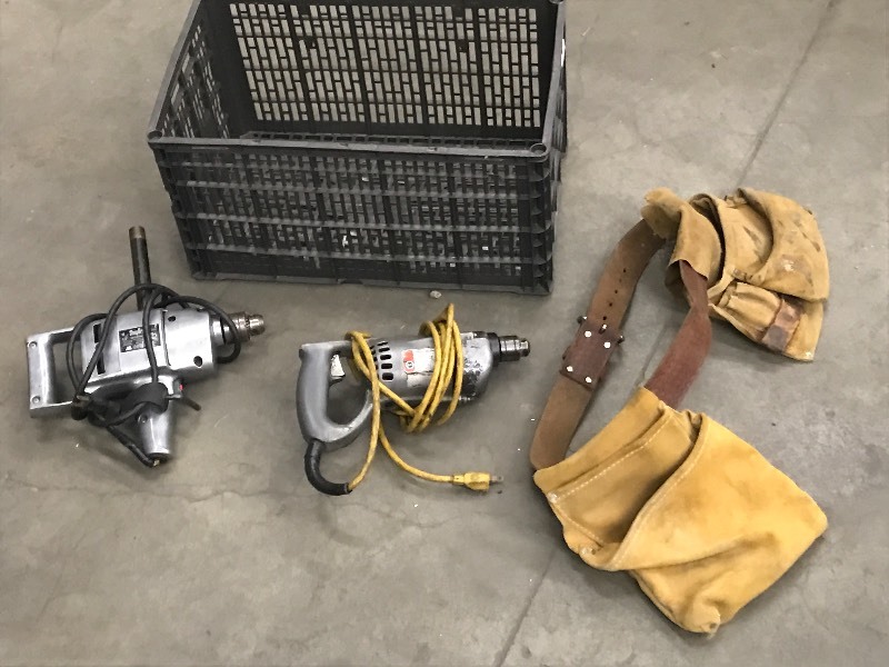 lot 33 image: (2) Electric Drills & Leather Tool Pouch