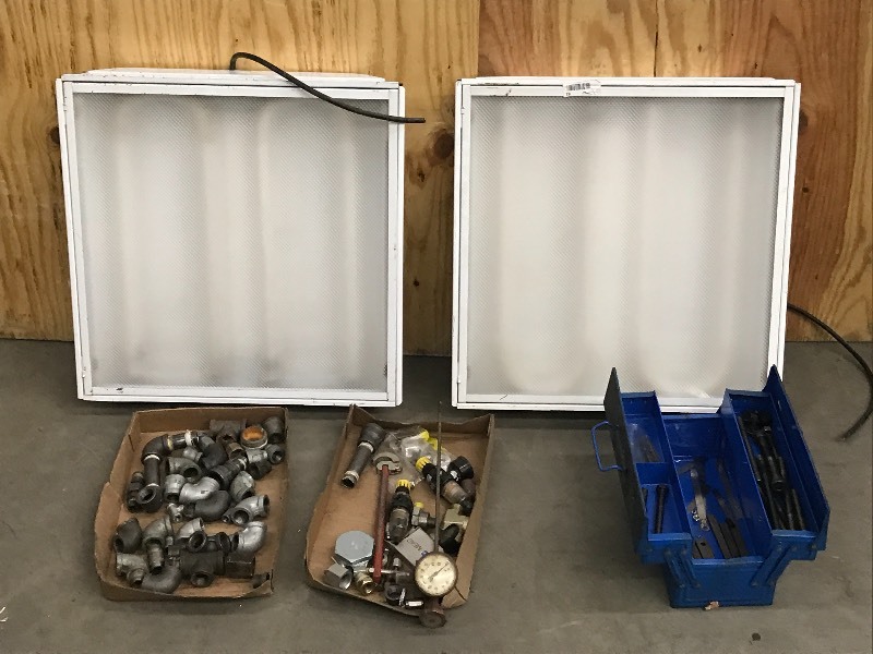 lot 74 image: (2) Lights, Assorted Fittings & Gauges, Tool Box