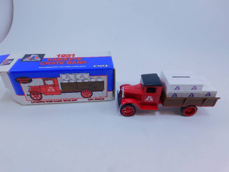 lot 120 image: 134 Scale 1931 Hawkeye Crate Die Cast Bank