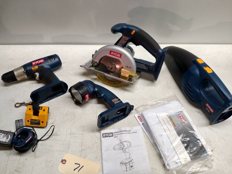 lot 71 image: Ryobi Cordless Tool Set, No Batteri...