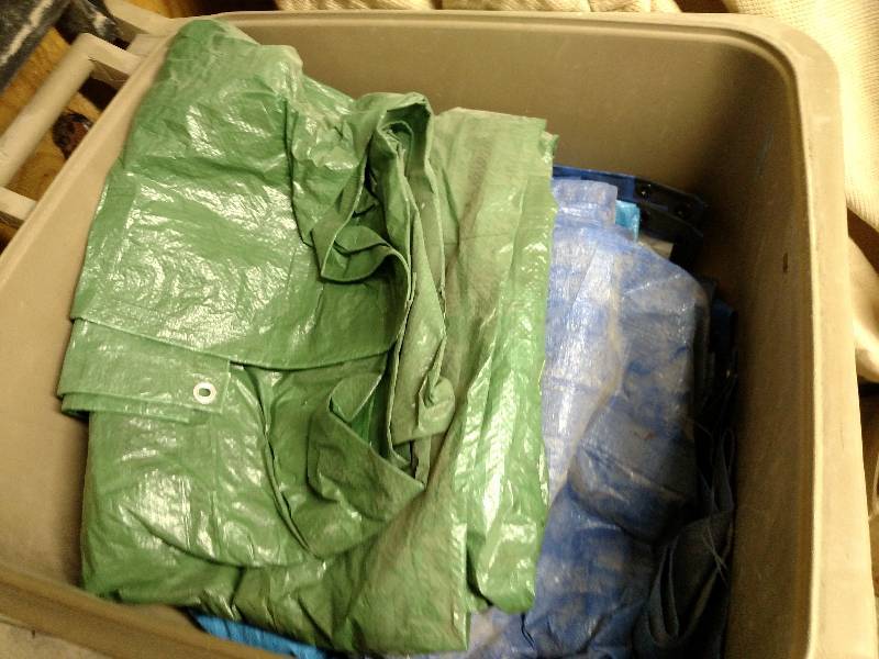 lot 168 image: Rolling Container with Asstd Tarps...