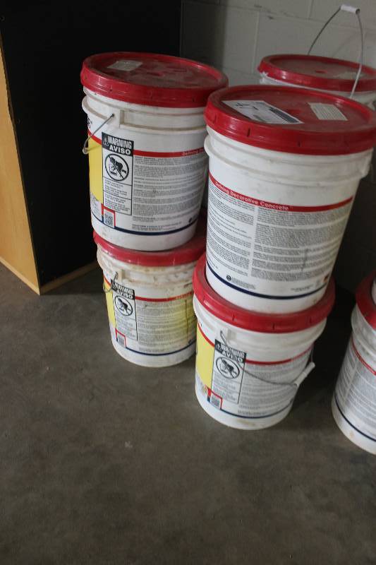 lot 47 image: Lot of (4) 60 lbs. Buckets of Brickform Color Hardener Includes Cappuccino, Desert Tan, Light Gray, Dark Gray