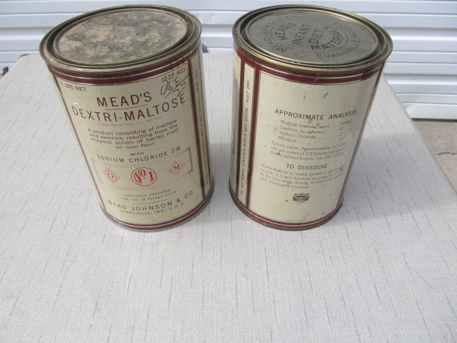 lot 43 image: 2 Large Antique Meads Infant Meals Tins