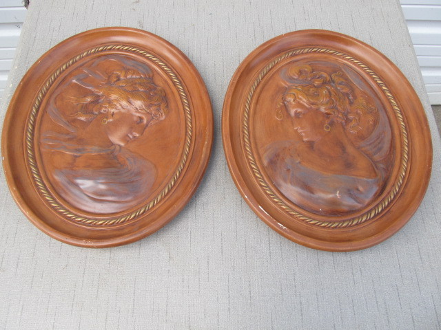 lot 44 image: 2 Larger Vintage Ceramic Cameo Wall Plaques