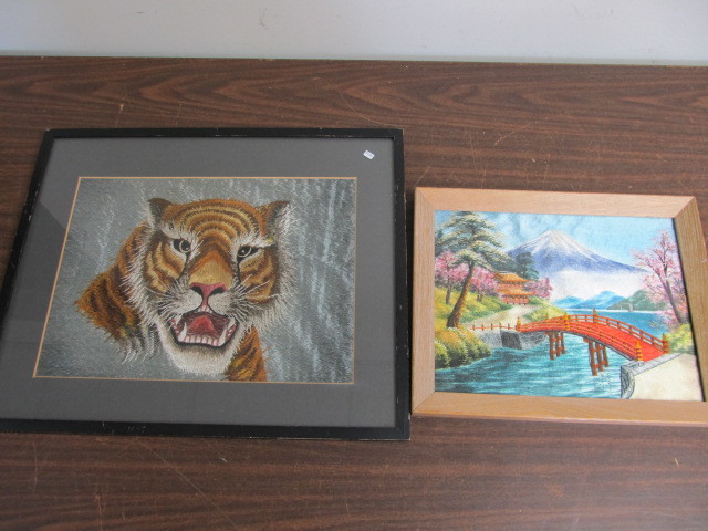 lot 55 image: 2 Vintage Woven Silk Artworks