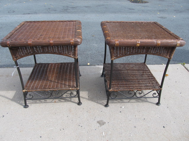 lot 68 image: Pair of WickerIron Side Tables
